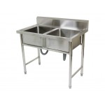1.1m Stainless Steel Commercial Kitchen Double Sink Bench with Splashback