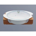 White Porcelain 1.5L Soup Tureen Bowl Bamboo Stand