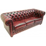 Leather Chesterfield 3pc Lounge Suite - Top Grain Leather 2 Sofa Couches + Chair