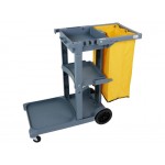 Janitor Trolley Service Cart 3x1/2 Shelf, Bucket Tray, Bag | Commercial Cleaning